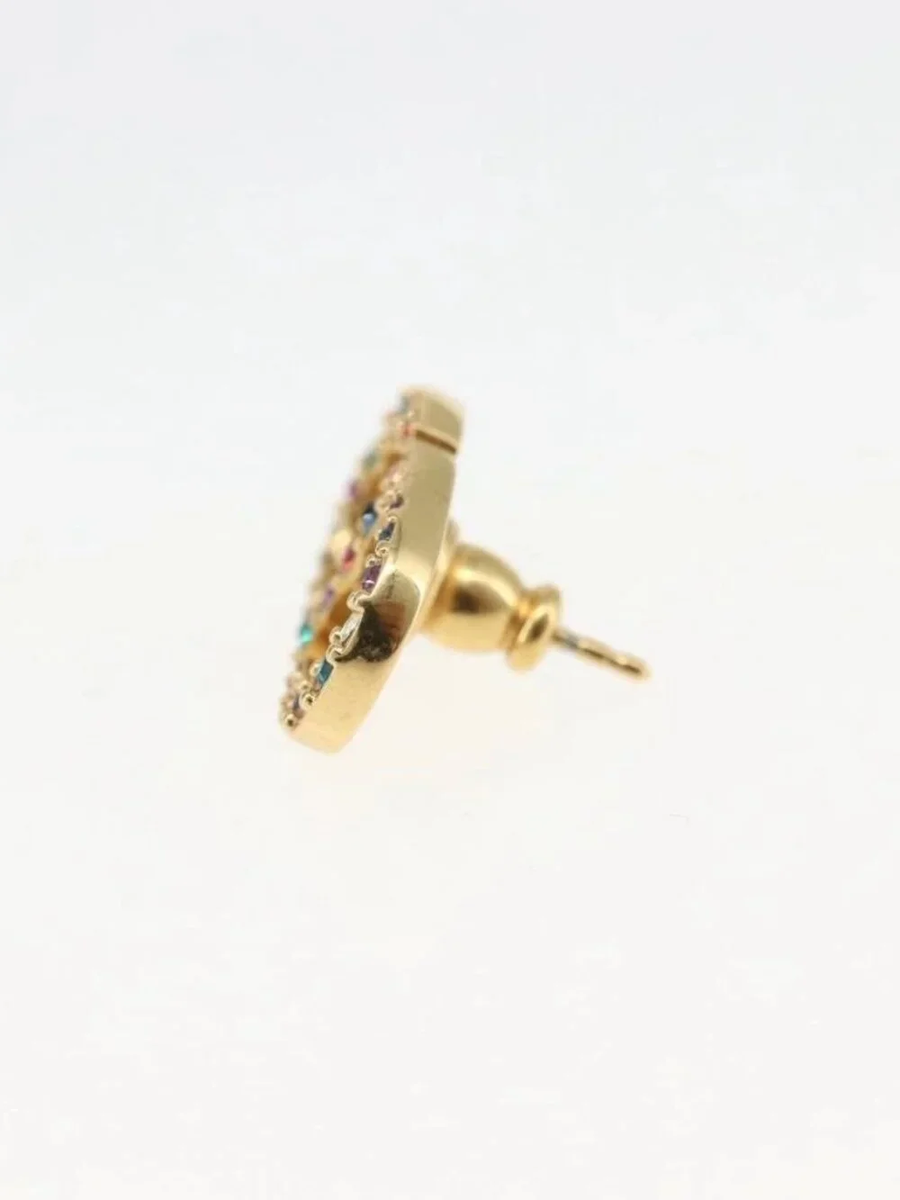 Christian Dior Rhinestone Pierce Earring metal Gold Tone Auth 168258M